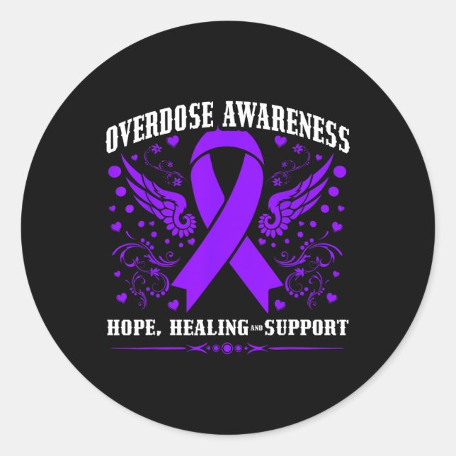 Adesivo Redondo Overdose Awareness Purple Ribbon Drug Addiction 55 (Frente)