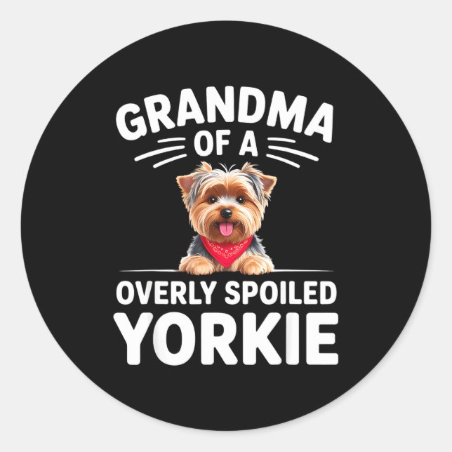 Adesivo Redondo Overly Siled Yorkie Grandma Design  (Frente)