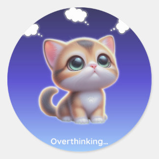 Adesivo Redondo Overthinking Cat Sticker – Cute Anxiety Cat