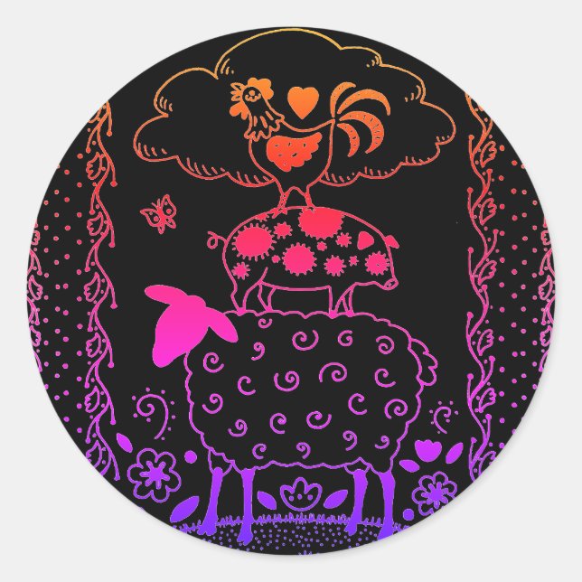 ADESIVO REDONDO OVINOS, SUÍNOS, ROOSTER (Frente)