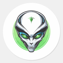 Adesivo Redondo OVNI cinza Retrato da Cabeça Vertical