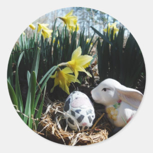 Adesivo Redondo Ovo branco do coelho e da vaca