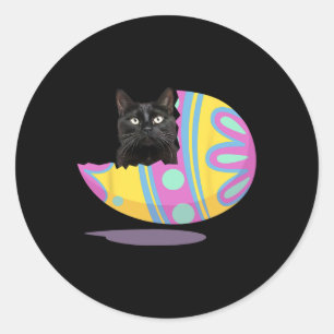 Adesivo Redondo Ovo de Páscoa de Gato Preto Engraçado Feliz Dia de