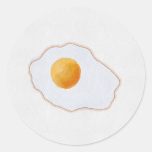 Adesivo Redondo Ovo Frito Estilo Aquarela Minimalista Arte Prin