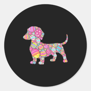 Adesivo Redondo Ovos Coloridos Cachorro Dachshund Filhote