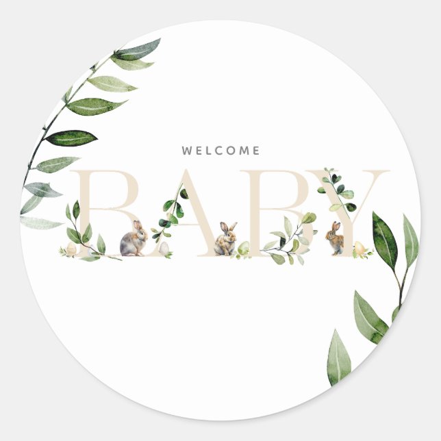 Adesivo Redondo Ovos de coelho da Páscoa Eucalyptus Bebê neutro (Frente)