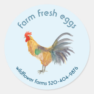 Adesivo Redondo Ovos de frango com aquarela para venda de produto