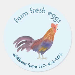 Adesivo Redondo Ovos de frango com aquarela para venda de produto