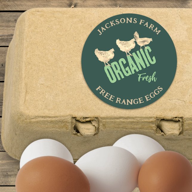 Adesivo Redondo Ovos de frango frescos Intervalo livre orgânico (Organic free range chicken eggs stickers cute hens custom small business Stickers)