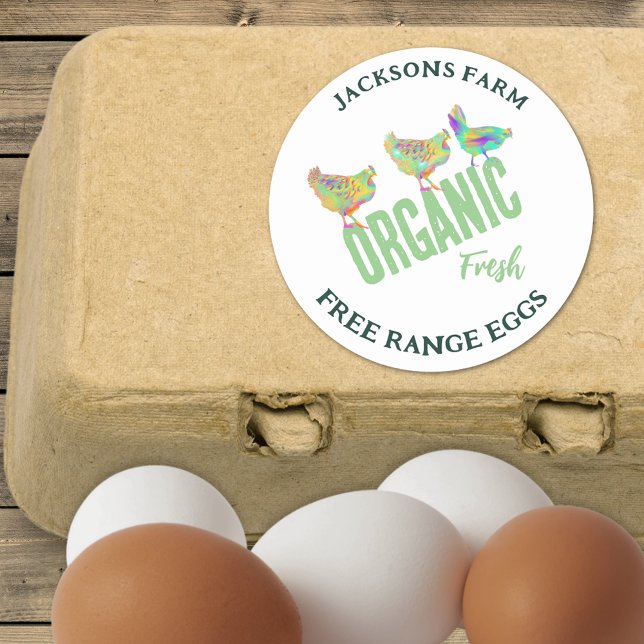 Adesivo Redondo Ovos de frango frescos Intervalo livre orgânico (Organic free range chicken eggs stickers cute hens small business personalized Stickers watercolor)