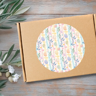 Adesivo Redondo Ovos de Listras de Páscoa em Aquarela Pastel Elega