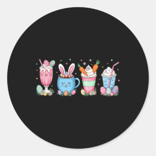 Adesivo Redondo Ovos de Páscoa Bunny Copos de Café Latte Gelado Mu