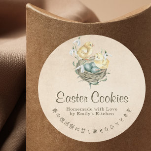 Adesivo Redondo Ovos de Páscoa Chics Kraft Aquarela Produto de Pad
