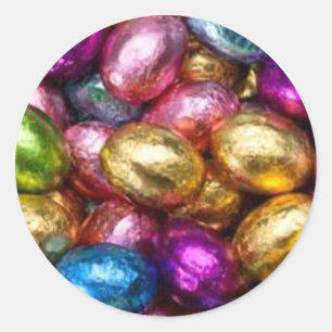 Adesivo Redondo ovos de Páscoa de chocolate com papel alumínio col