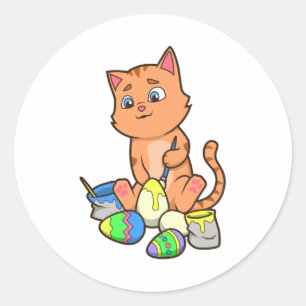 Adesivo Redondo Ovos De Páscoa De Pintura De Gato Cortado No Dia D