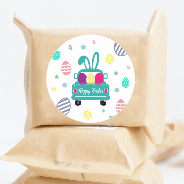 Adesivo Redondo Ovos de Páscoa e orelhas de coelho (Criador carregado)