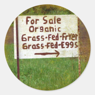 Adesivo Redondo Ovos e frigideira orgânicos de Fed da grama