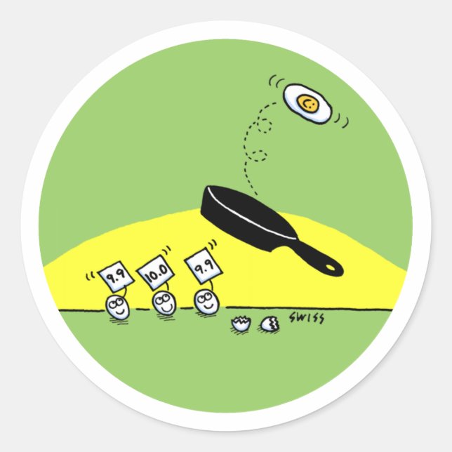 Adesivo Redondo Ovos Engraçados Assistindo Ovo Fazendo Gymnastics  (Frente)