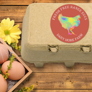 Adesivo Redondo Ovos Frescos Aquarela Frango Negócios Personalizar