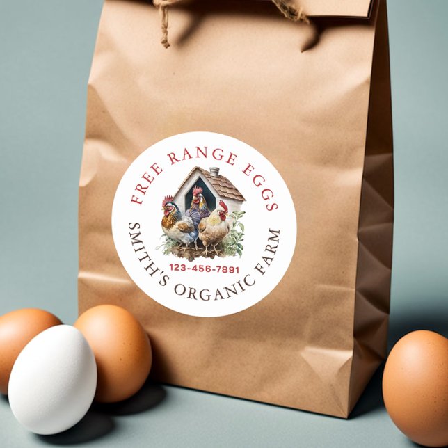 Adesivo Redondo Ovos Frescos de Fazenda de Água (Criador carregado)