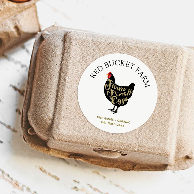 Adesivo Redondo Ovos Frescos de Fazenda de frango (Criador carregado)