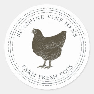 Adesivo Redondo Ovos Frescos De fazenda Vintage Hen Cartonagem De