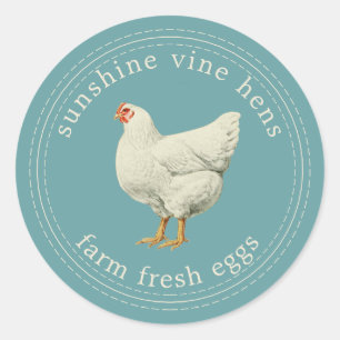 Adesivo Redondo Ovos Frescos De fazenda Vintage Hen Ovos Azul