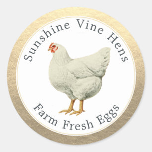 Adesivo Redondo Ovos Frescos fazendas Vintage Hen Modern Ovocarton