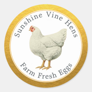 Adesivo Redondo Ovos Frescos fazendas Vintage Hen Modern Ovocarton