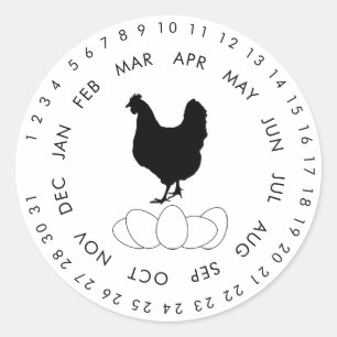 Adesivo Redondo Ovos Frescos Orgânicos de Galinha com Datas Circun