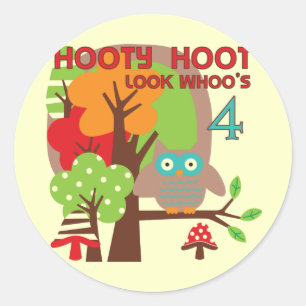 Adesivo Redondo Owl 4th Birthday T shirts e presentes