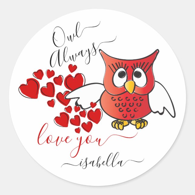 Adesivo Redondo Owl Always Love You - Valentine Owl (Frente)