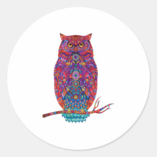 Adesivo Redondo Owl Art Funny