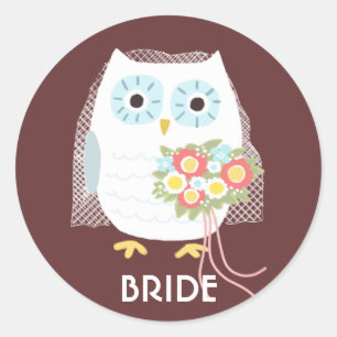 Adesivo Redondo Owl Bride   Esposa de coruja recém-casada   Marca 