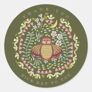 Adesivo Redondo Owl Folk Green