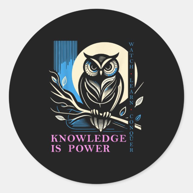Adesivo Redondo Owl - Knowledge Is Wer - Wisdom Owl Design  (Frente)