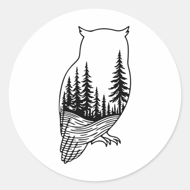 Adesivo Redondo Owl Silhouette with Forest Scene (Frente)
