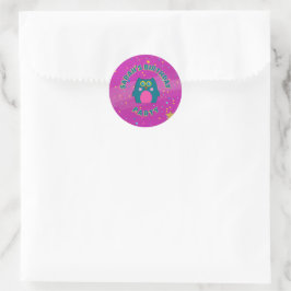 Adesivo Redondo Owl Teal Purple Sticker Kids Birthday Party