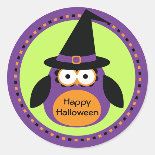 Adesivo Redondo Owl Witch Halloween Party Favor dos Stickers (Frente)