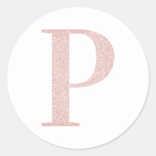 Adesivo Redondo P de Monograma Brilhante Rosa Dourado Pálido Femin