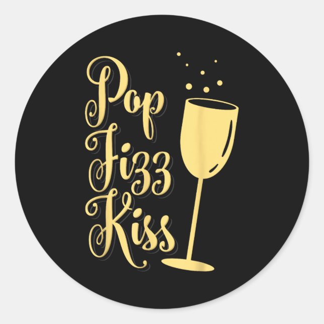 Adesivo Redondo P Fizz Kiss Funny New Years Eve Wine Champagne  (Frente)