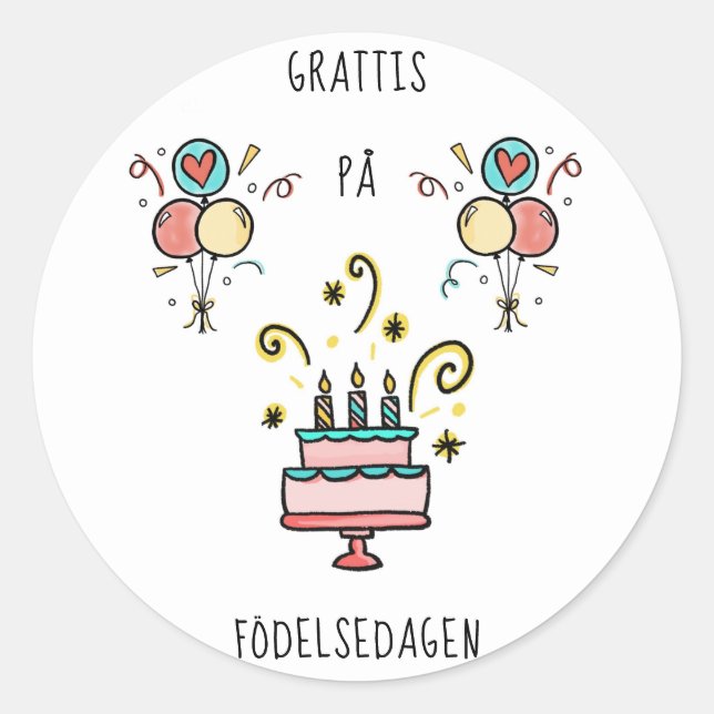 Adesivo Redondo På Grattis födelsedagen | Happy Birthday (Frente)