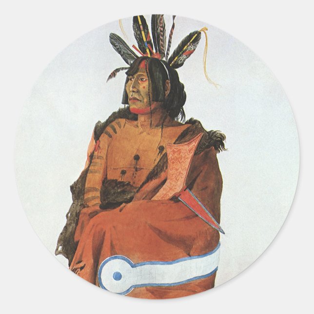 Adesivo Redondo Pachtuwa-Chta, Arikara Warrior Retrato de Bodmer (Frente)