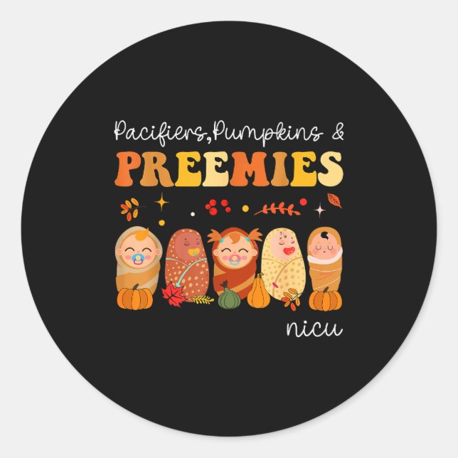 Adesivo Redondo Pacifiers Pumpkins &amp; Preemies Neonatal Nicu Nu (Frente)
