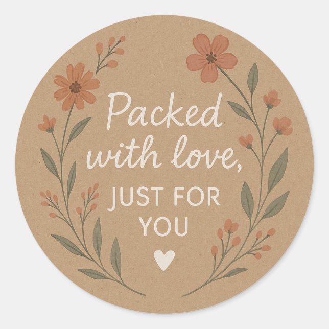 Adesivo Redondo Packed with Love Floral Kraft Sticker (Frente)