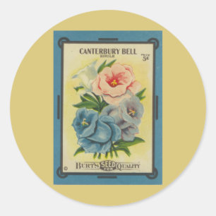 Adesivo Redondo Pacote Antiquado de Sementes: Canterbury Bells