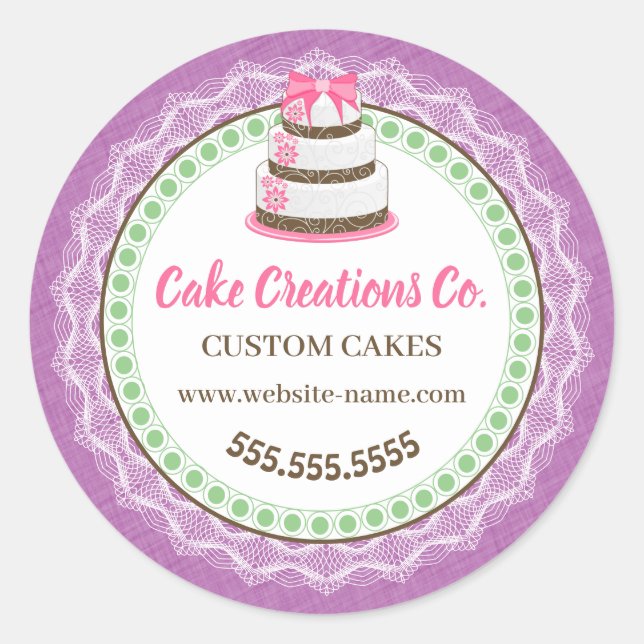 Adesivo Redondo Pacote de Bolo Elegante Personalizado (Frente)