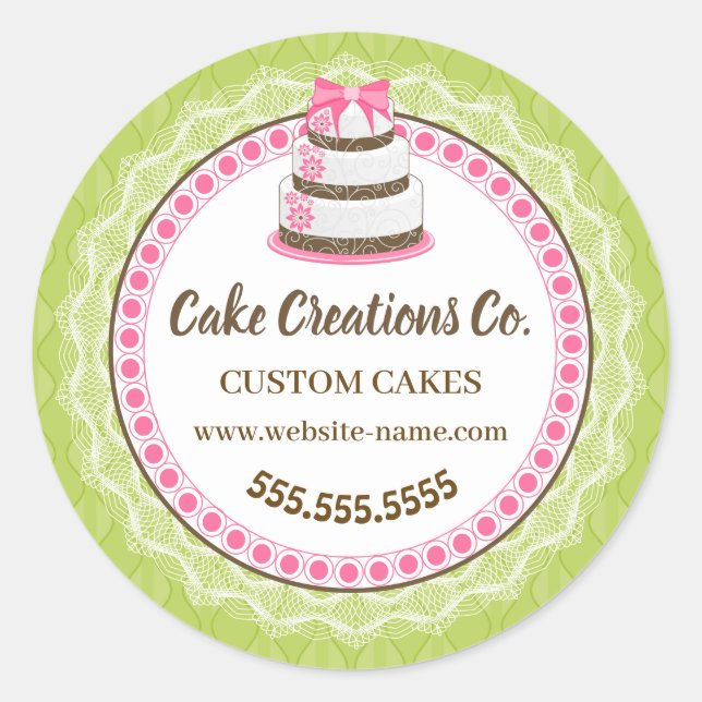 Adesivo Redondo Pacote de Bolo Elegante Personalizado (Frente)