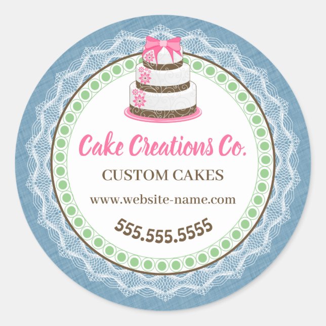 Adesivo Redondo Pacote de Bolo Elegante Personalizado (Frente)