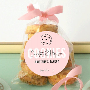 Adesivo Redondo Pacote de Cookies Modernos, Rosa e Branco Feminino